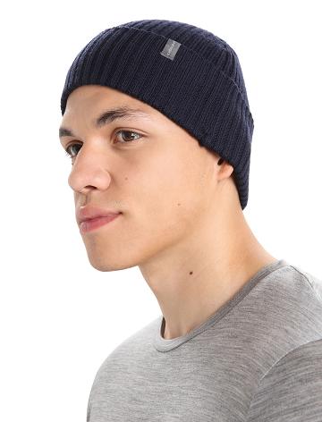 Icebreaker Unisex Merino Rixdorf Cuff Beanie Férfi Kalap Sötétkék | HU 1107QMAZ